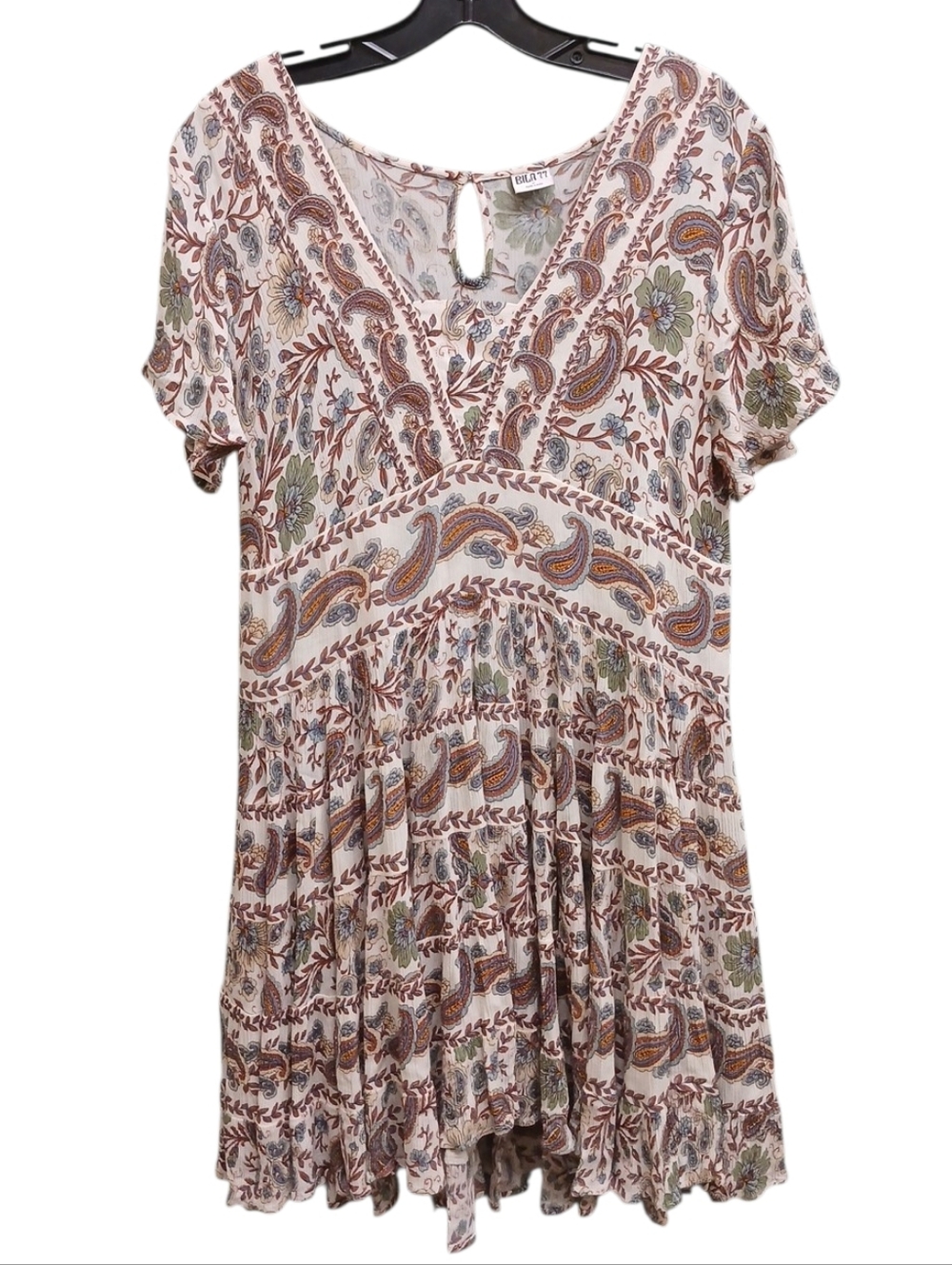 Bila 77 Paisley Floral V-Neck Dress in Cream, Brown, Green Size Medium